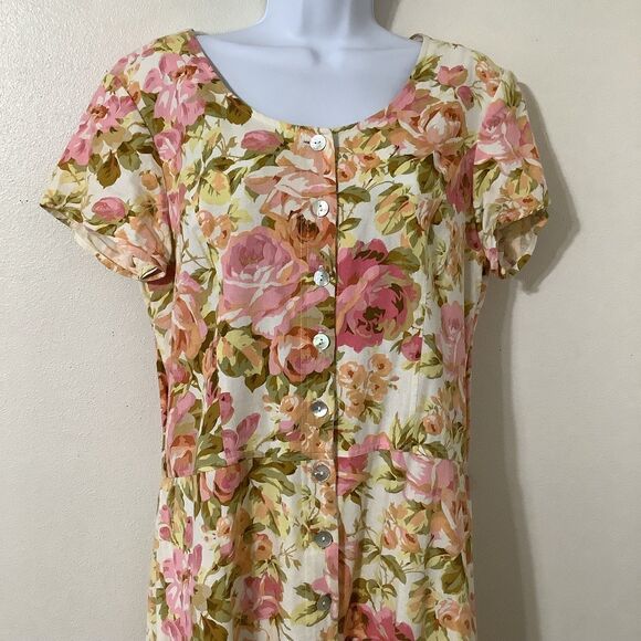 Vintage 90s Cottagecore Colorful Floral Fairy Prairie Full Button Maxi Dress 16T - Picture 2 of 8